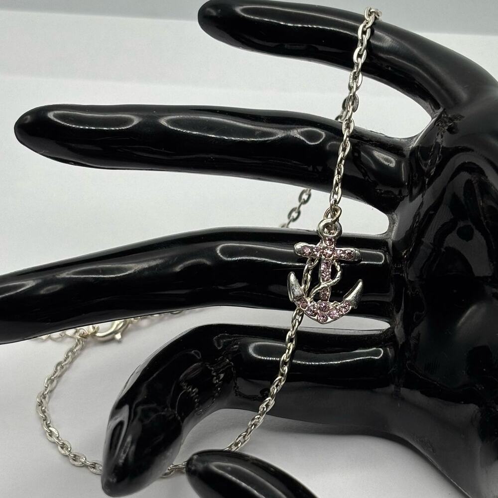 Silver & Pink Anchor Anklet